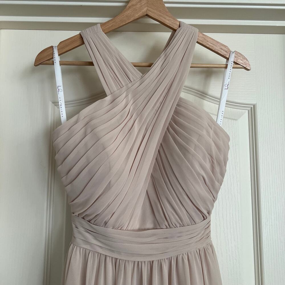 Hayley‎ Paige Occasions Bridesmaid Gown Halter Style Maxi Dress Blush Pink 0 - Picture 3 of 9